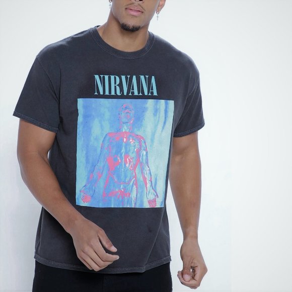 Nirvana Silver Logo Acid Wash grunge punk rock Official M runs bigger NWT - Picture 1 of 2